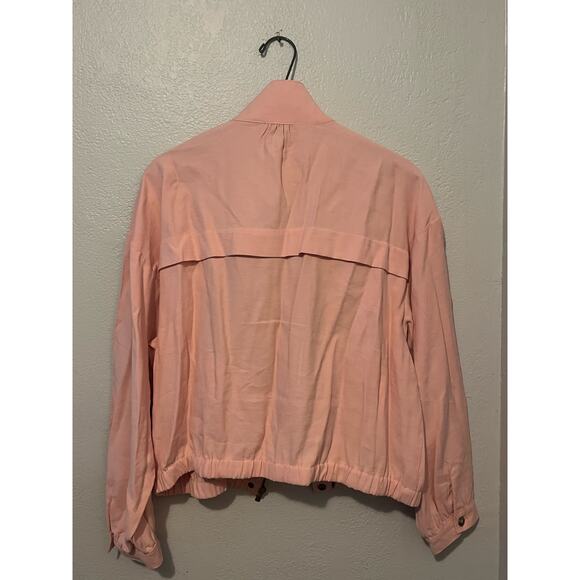 Womens Nine West Pink Bomber Jacket Coat Zipper Front with Snaps Pockets Size L - Picture 3 of 9